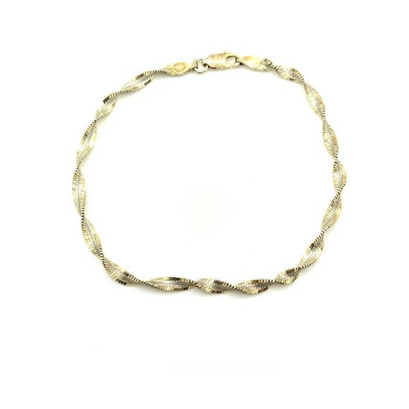 Sterling Silver Gold Tone Twist Chain Bracelet 8" - Picture 1 of 4